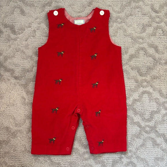 K&L Other - K&L Corduroy Romper Red All Over Dog Print Holiday Fall Winter Boy Baby 6mo Cute